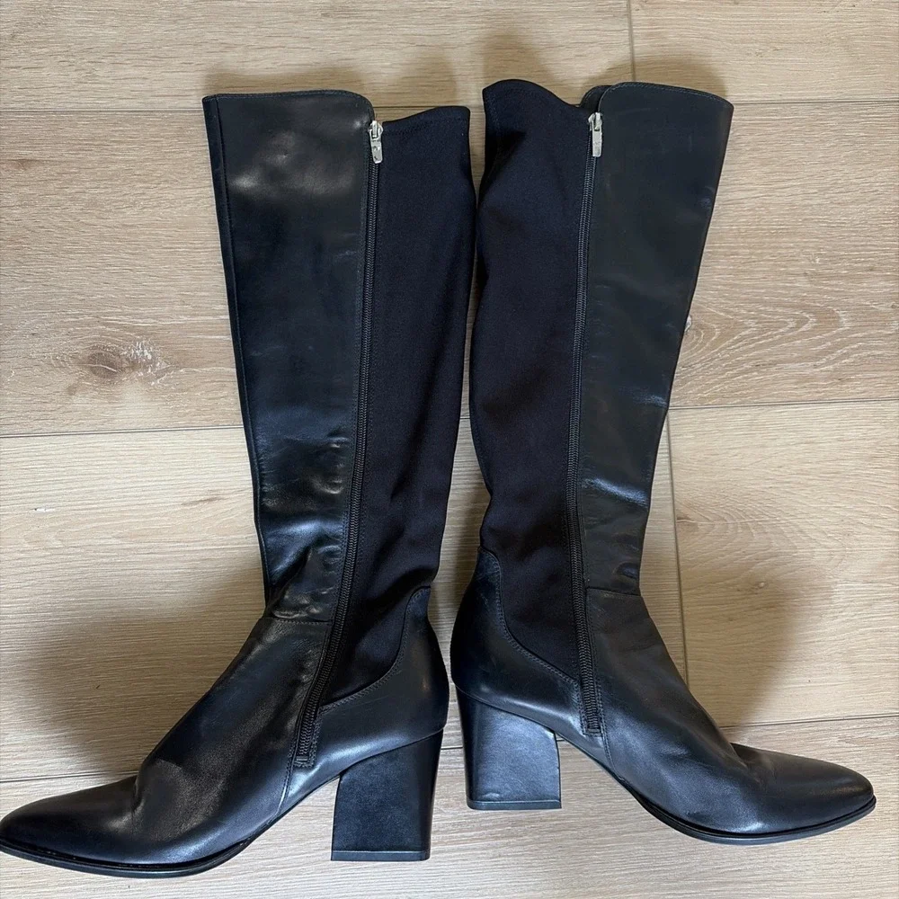 Marc Fisher Women's Leather Boots Size 10 Black Heel To The Knee Tall Read